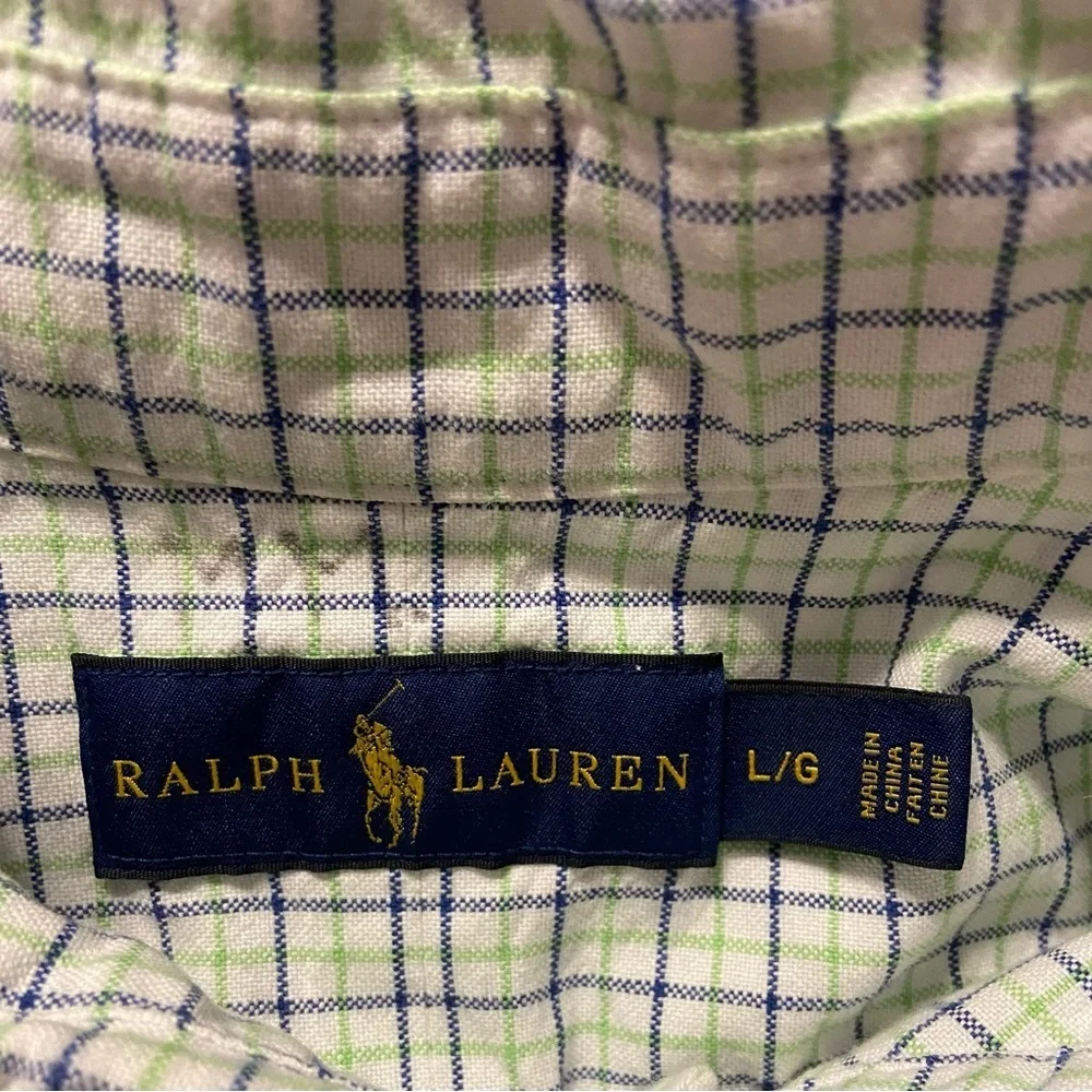 Polo Ralph Lauren Checked Shirt Mens Large Blue Green Classic Fit Flesh Pony